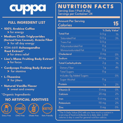 Cuppa Lion's Mane Ashwagandha Healthy Coffee 24 Servings